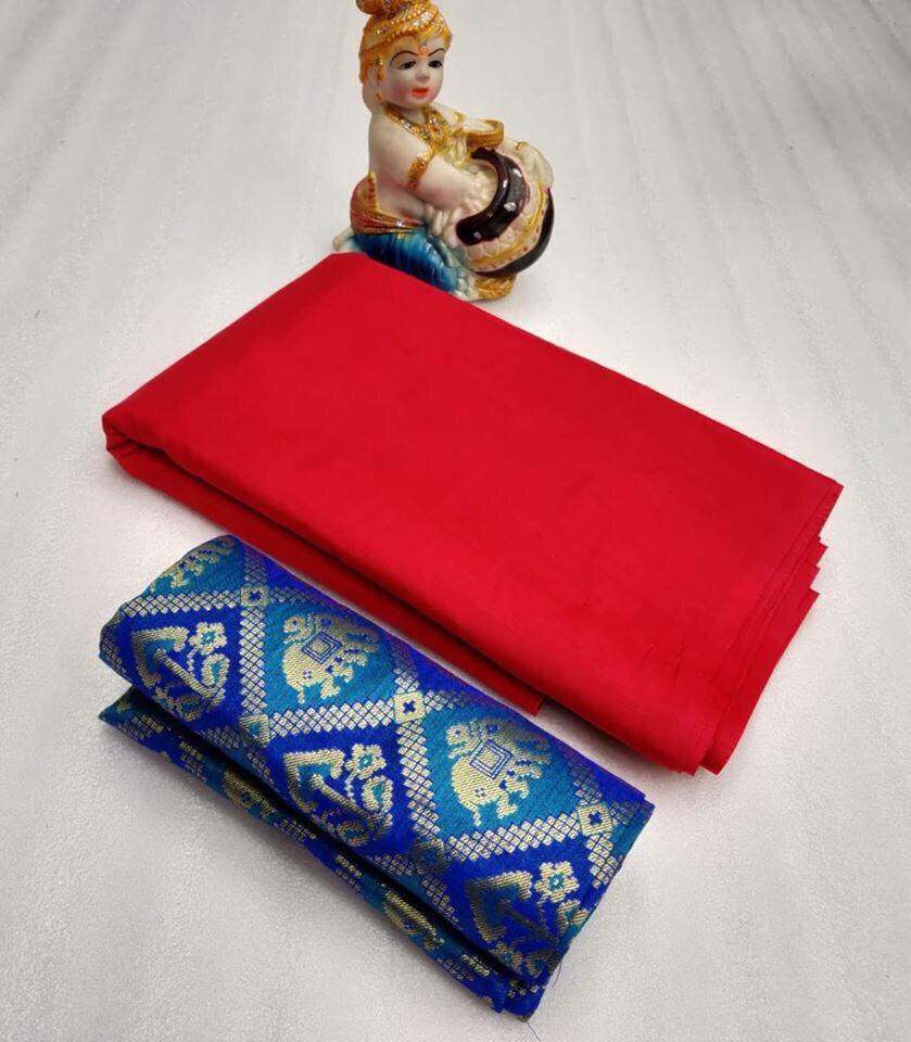 Plain Sarees With Superb Jaquard Blouse - Silk, Multicolor | Printed Pattern, Zari Work, Suitable For All Seasons