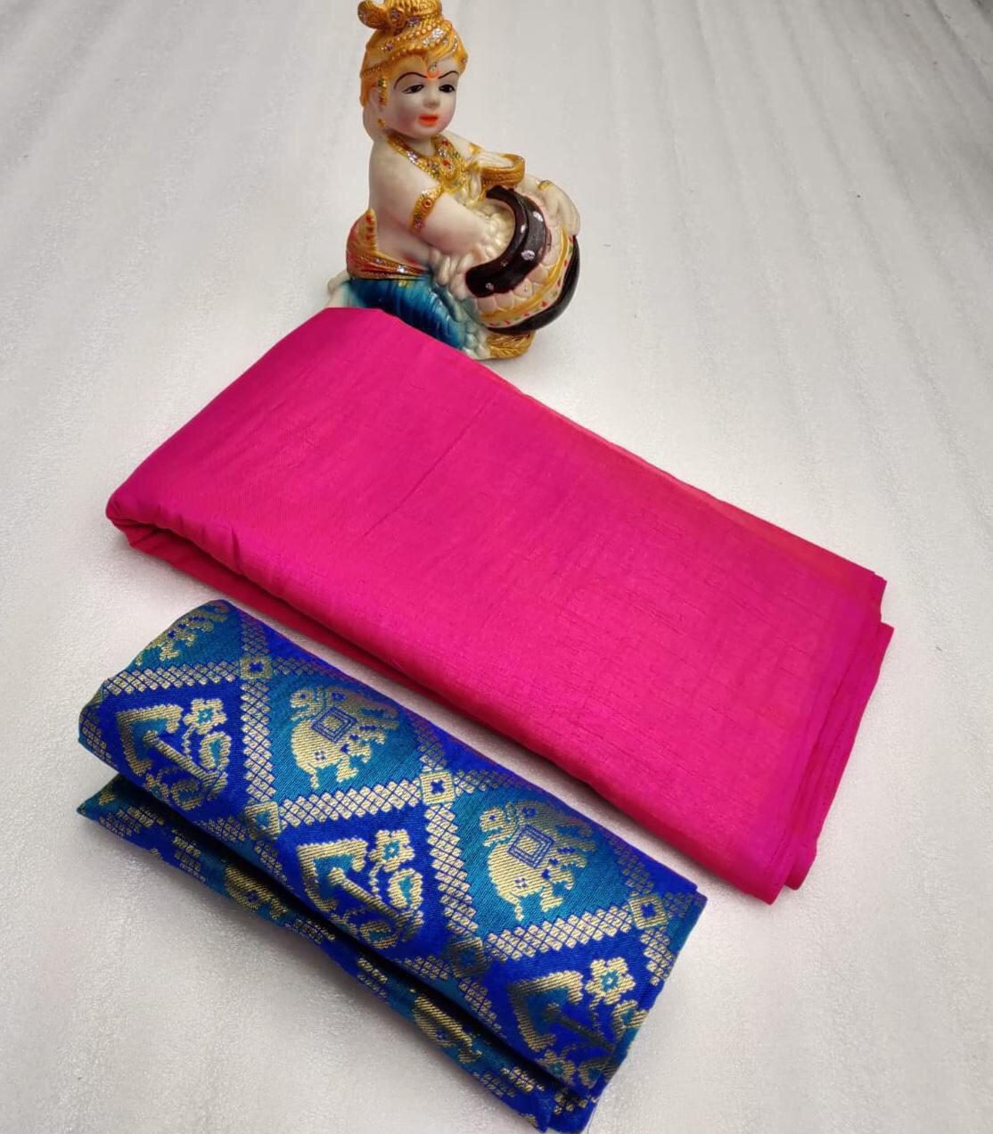 Plain Sarees With Superb Jaquard Blouse - Silk, Multicolor | Printed Pattern, Zari Work, Suitable For All Seasons