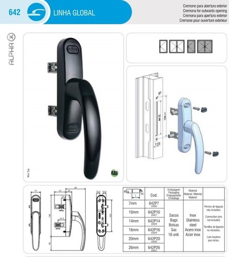 Handle - Stainless Steel, Powder Painted Finish | Window Handle without Key, EN 1670 Standard