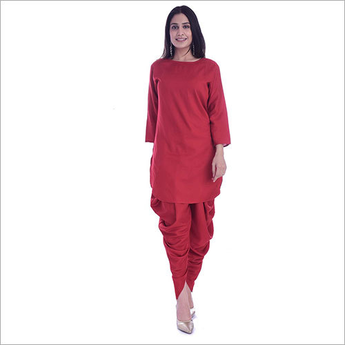 Breathable Ladies Rayon Flared Kurta With Dhoti Set