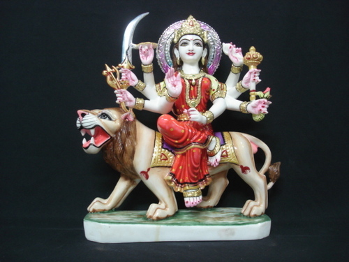 Marble Durga Maa Statue - Mould Marble, 6", 9", 12" | Lightweight, Waterproof, Easy to Clean, Vibrant Acrylic Colors