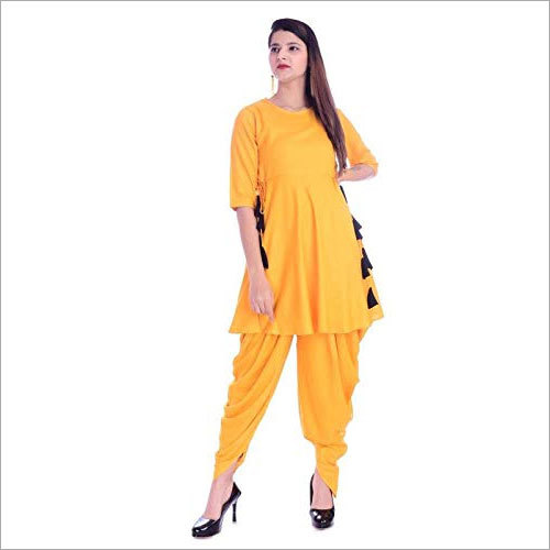 महिलाओं के लिए रेयॉन सॉलिड कुर्ती धोती सेट के साथ