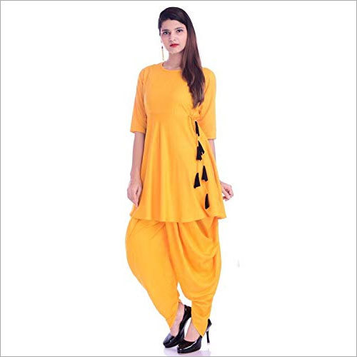 Breathable Ladies Rayon Solid Kurti With Dhoti Set