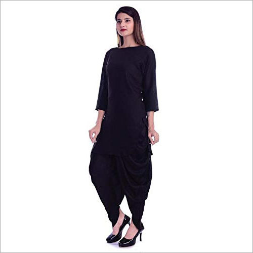 Washable Ladies Rayon Mid-thigh Kurta With Dhoti Set