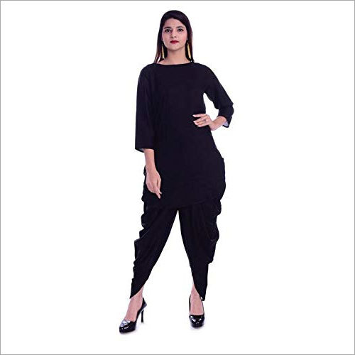 Washable Ladies Rayon Mid-thigh Kurta With Dhoti Set