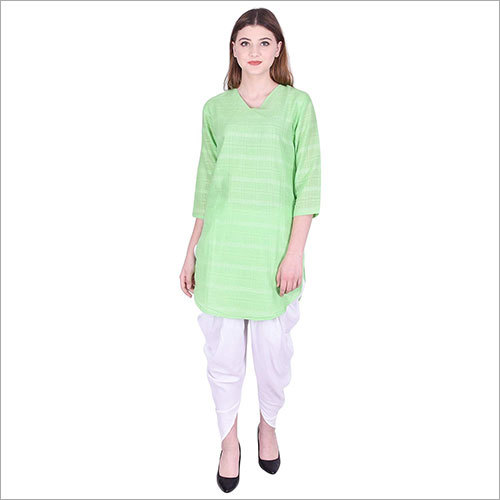 महिलाओं के लिए धोती सेट के साथ कॉटन सॉलिड स्ट्रेट कुर्ती