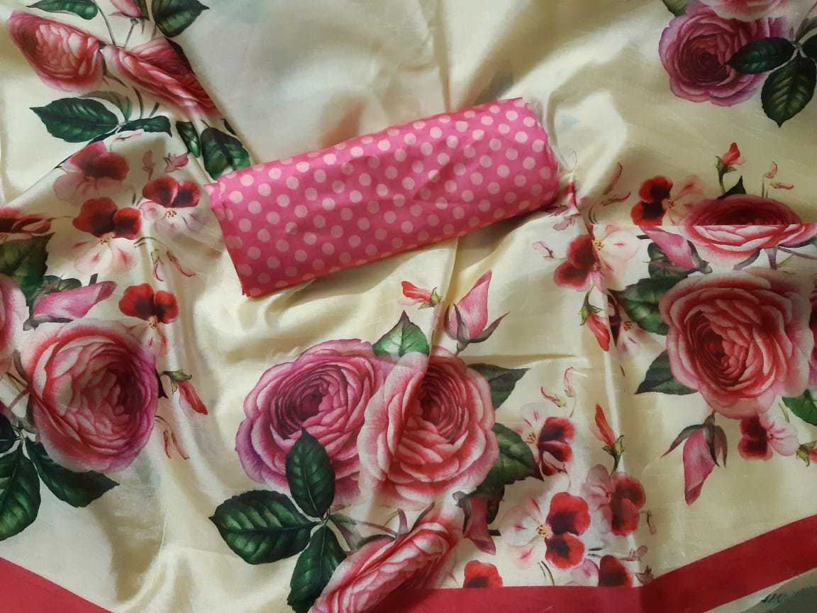 Silk Saree - Art Silk Fabric, Printed Design In White And Pink, Featuring Blouse Piece | Perfect For All Seasons, Bollywood Style, Modern Touch