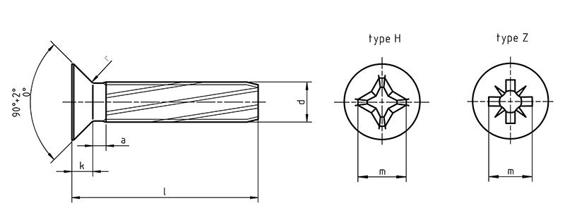 Din 7516 D Self Tapping Thread Cutting Screw Whit Flat Head With Phillips