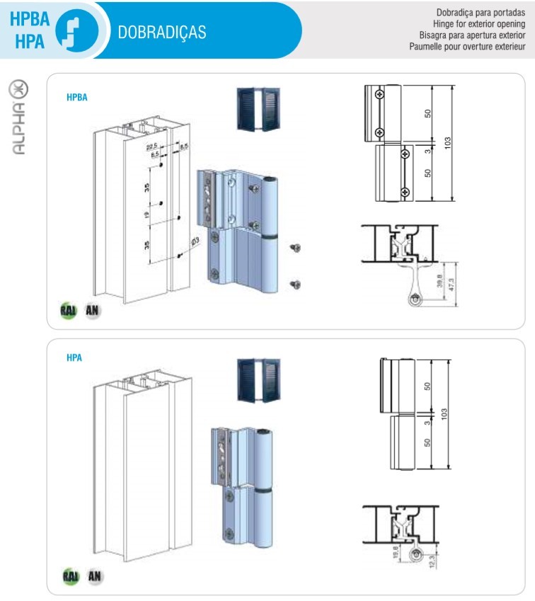 Hinges For Exterior Opening - Aluminum, Varied Dimensions, Anodized Finish | Durable, Corrosion Resistant, Weatherproof, Heavy Duty, Smooth Operation, Precise Alignment