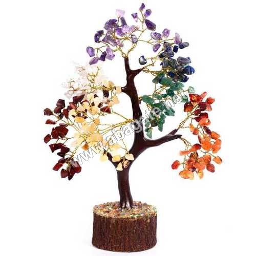Seven Chakra Mseal Tree - Amethyst, 10 to 15 Inches | Mixed Mineral Gemstones, AAA Grade, 200 to 300 Grams Weight, Ideal Good Luck Gift