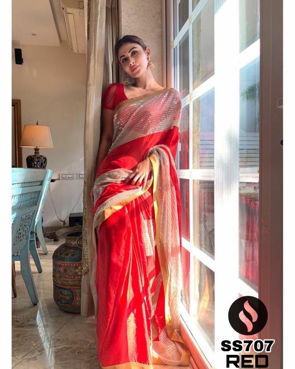 Georgette Saree - 5.5 Meters With Heavy Banglory Silk Blouse | Alluring Sequence Work, Suitable For Party And Regular Wear