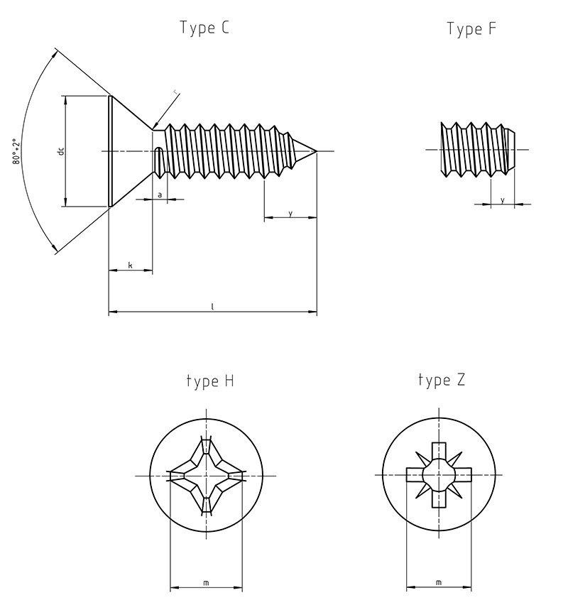 Din 7982 F Cross Recessed Countersunk Head Tapping Screws