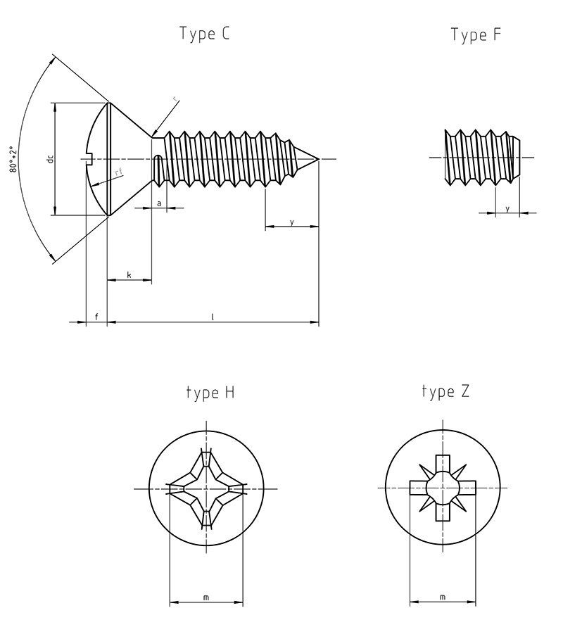 Din7983c Countersunk Flat Head Tapping Screws With Cross Recess