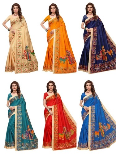 Designer Kalamkari Printed Saree - Silk Material, Multi-Color, Ideal for Rainy, Spring, Summer, Winter Seasons 