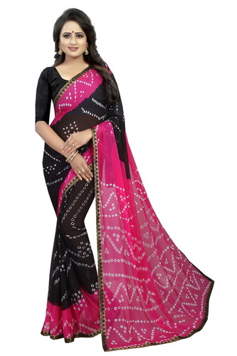 Chiffon Bhandhni Silk Saree - Multi Color, Soft Silk Fabric | Suitable for All Seasons: Rainy, Spring, Summer, Winter