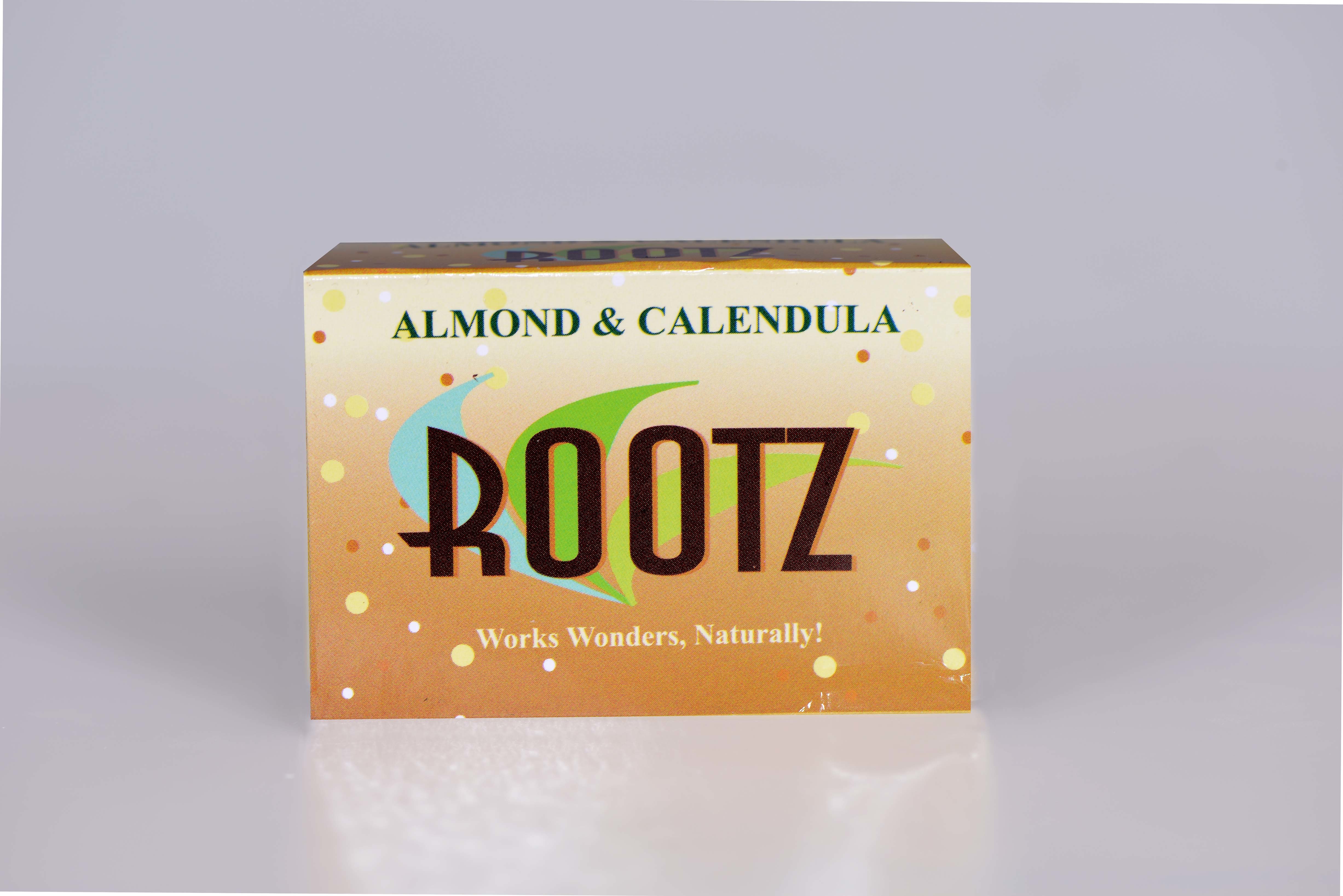 Rootz Almond & Calendula Bath Soap - 75 Gm Solid Bar Nourishing Herbal Ingredients Fragrant Yellow Foam