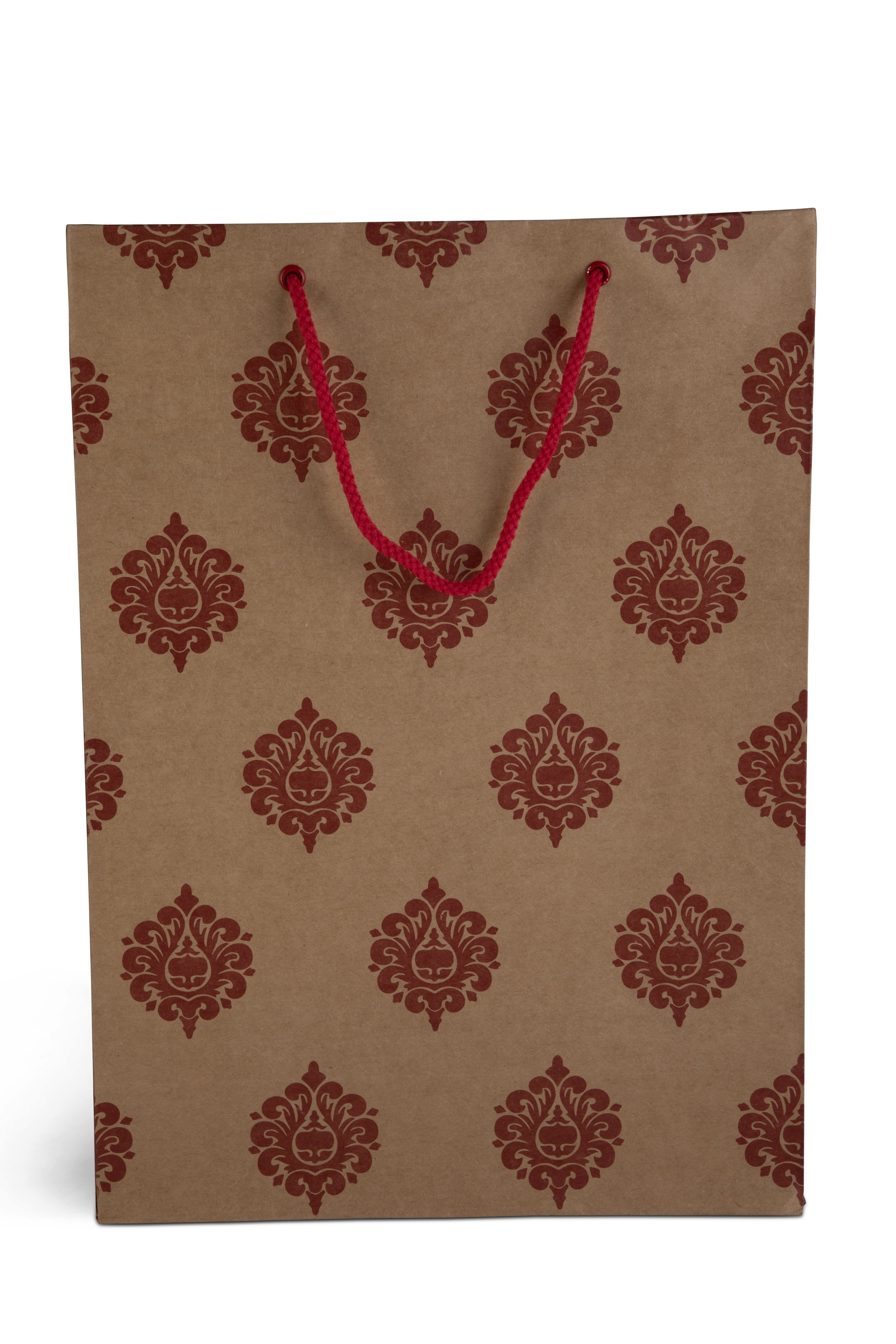 Red Designer Paper Bag - Kraft Paper, Custom Size, Red Color | Biodegradable, Recyclable, Flexiloop Handle, Max Load 5 Kilograms