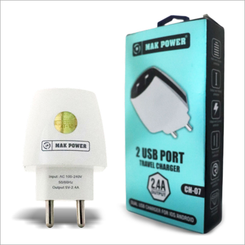 2.4 A Dual USB Adapter Charger - Plastic Material, Input Voltage: 220-240V, Output Voltage: 12V | Durable Design, Ideal for Mobile Charging