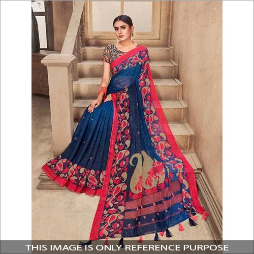 Available In Different Color Ladies Zari Chiffon Blended Silk Fancy Saree