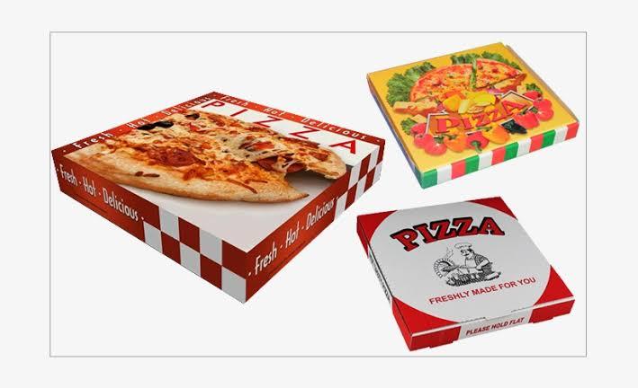 Pizza Box - Cardboard, 10 X 10 X 10 Inches , Red Color, Glossy Finish With Offset Printing - 100 Pieces