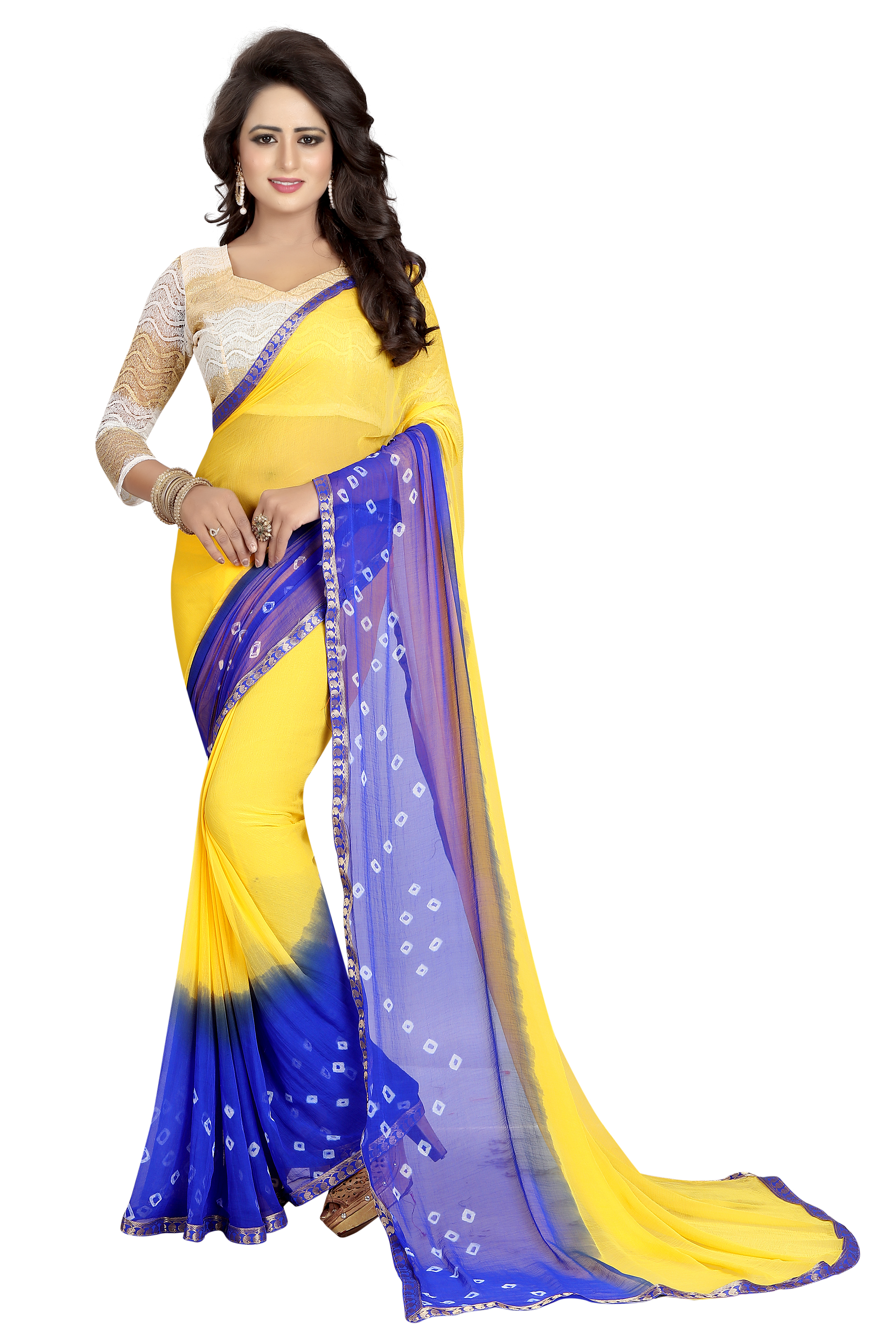 Chiffon Bhadhani Saree - Multicolor, Chiffon Fabric | Versatile For Rainy, Spring, Summer, & Winter Seasons, Stylish Indian Design