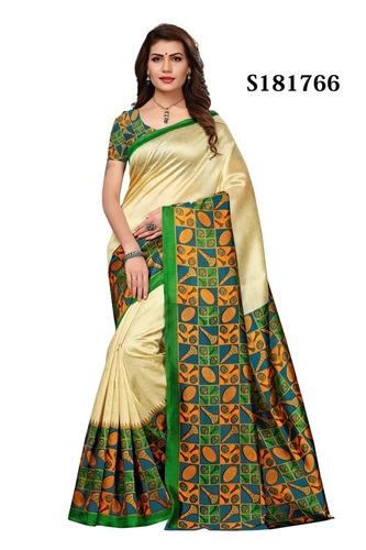 Kalamkari Mysore Silk Saree - Art Silk, 6.3 Mtr Length with Blouse Piece, Multicolor Printed Design | Perfect for All Seasons, Elegant Indian Style