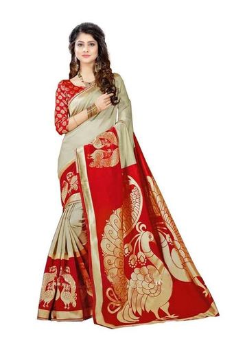 Nilkhanth Red Saree - Bhagalpuri Silk, Multi-Color | Art Silk Fabric with Elegant Design and Timeless Style