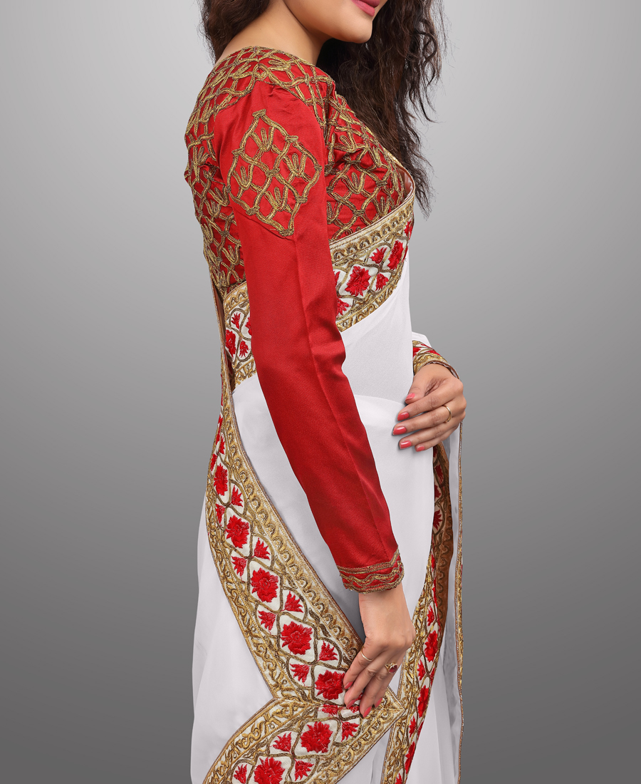 White & Red Georgette Sarees