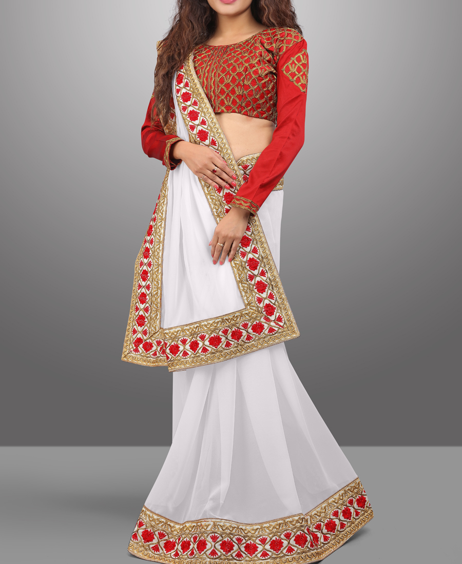 White & Red Georgette Sarees