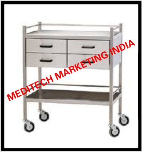 Ss Medicine Table - Stainless Steel, 4 Wheels, 2 Shelves | Hospital Table For Commercial Use, Free Shipment On Bulk Purchase