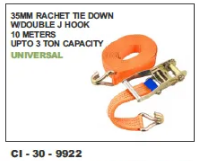 35MM Ratchet Tie Down - 10 Meter Length, Double J Hook | Universal Fit for 4-Wheel Vehicles, Includes Warranty