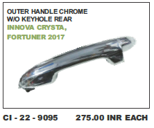 Outer Chrome W/Keyhole Rear Innova Crysta, Fortuner (Cinew) Vehicle Type: 4 Wheeler