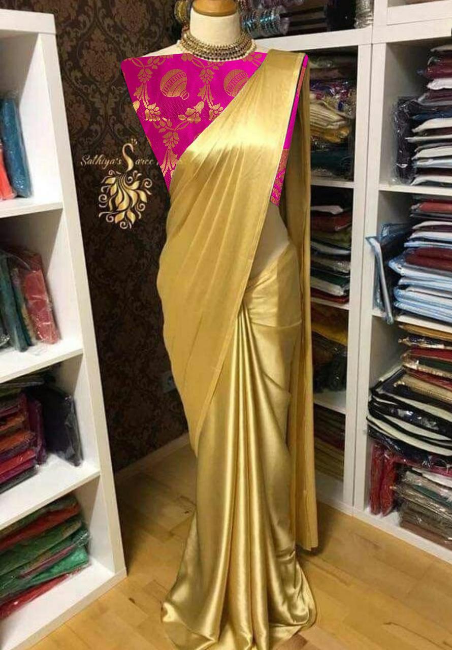 Superhit Satin Design With Jaquard Blouse - Satin Fabric, Multicolor Pattern, Five Blouse Color Options | Suitable For All Seasons