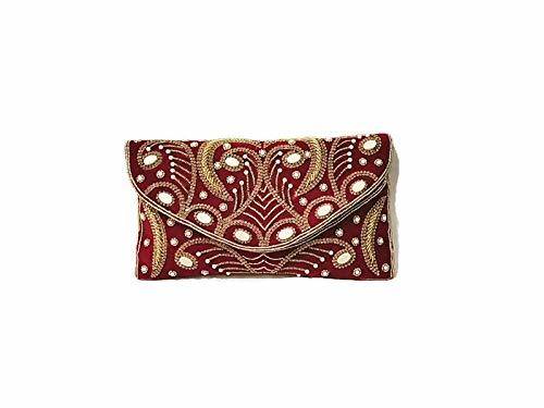 Stylish Handicraft Clutch - High Quality Imported Leather, Metallic Thread Strap | Elegant Design With Clasp Closure, Inner Metal Material, Perfect For Ethnic & Casual Wear