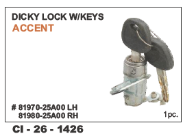 Dicky Lock w/keys Accent - Durable Steel Material | Designed for 4 Wheeler Vehicles, Includes Warranty for Enhanced Reliability