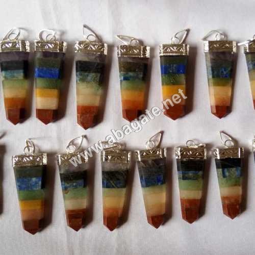 Seven Chakra Pendent - Amethyst, 1.5" to 2.5" | Multi-Colored Mineral Gemstones, Grade AAA, 15 to 25 Grams Weight