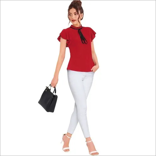 Ladies Top - Rayon, Available Sizes S, M, L, XL, Colors: Black, Blue, Red, Yellow, Length: 24.5 inches | Summer Wear, Designer Top, Washable, Short Sleeves, Printed Pattern