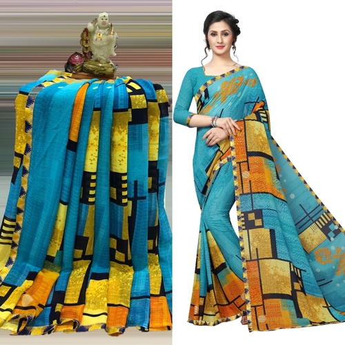 Anika Georgette Saree - Fabric: Georgette, Size: 5.50 Mtrs, Blouse: 0.80 Mtrs | Color: Multicolor, Work Type: Other, Ideal for All Seasons