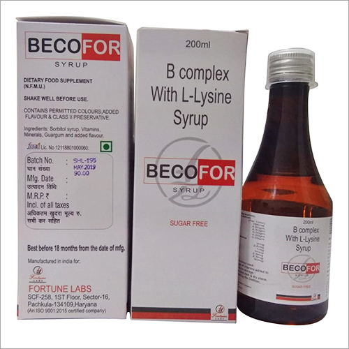 B Complex with L-Lysine Syrup - 200ml Bottle, Red Color, Supports Vitamin Deficiency Prevention and Cold Sore Treatment