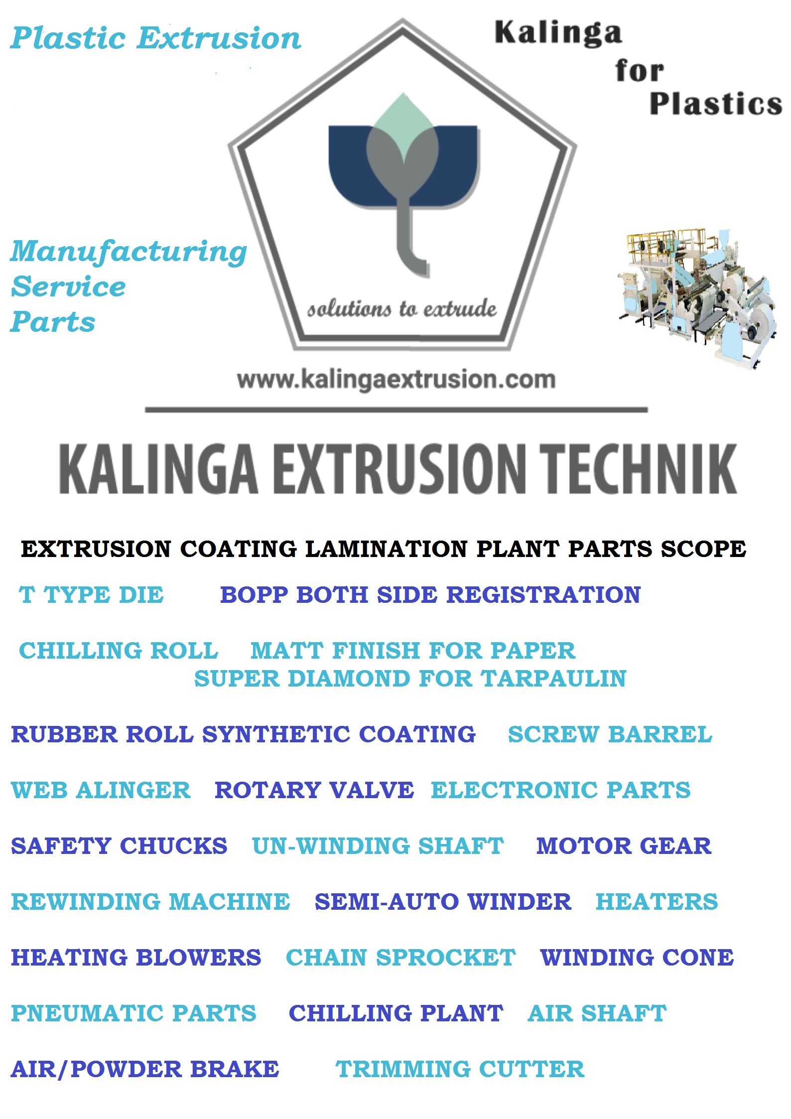 Plastic Extrusion Machine - Advanced Hi-tech Design With Warranty | Manufacturer Of Extrusion Coating Lamination Plants, Blown Film Machines, Parts & Services