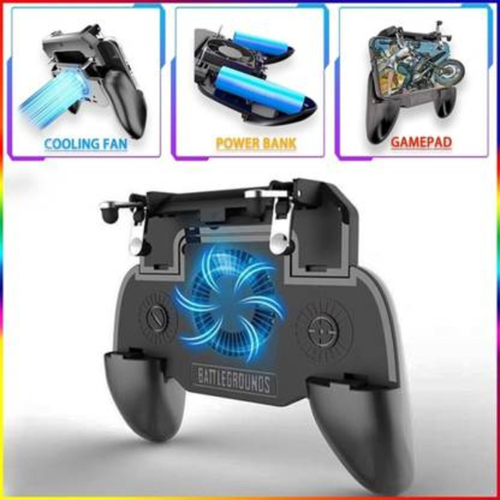 SR PUBG Trigger Gamepad with Cooling Fan & Built-in 2000 mAh Battery - ABS Material, 158x124x37mm Size, Black Color | Compatible with 4.7-6.5 Inch Phones, 165g Lightweight