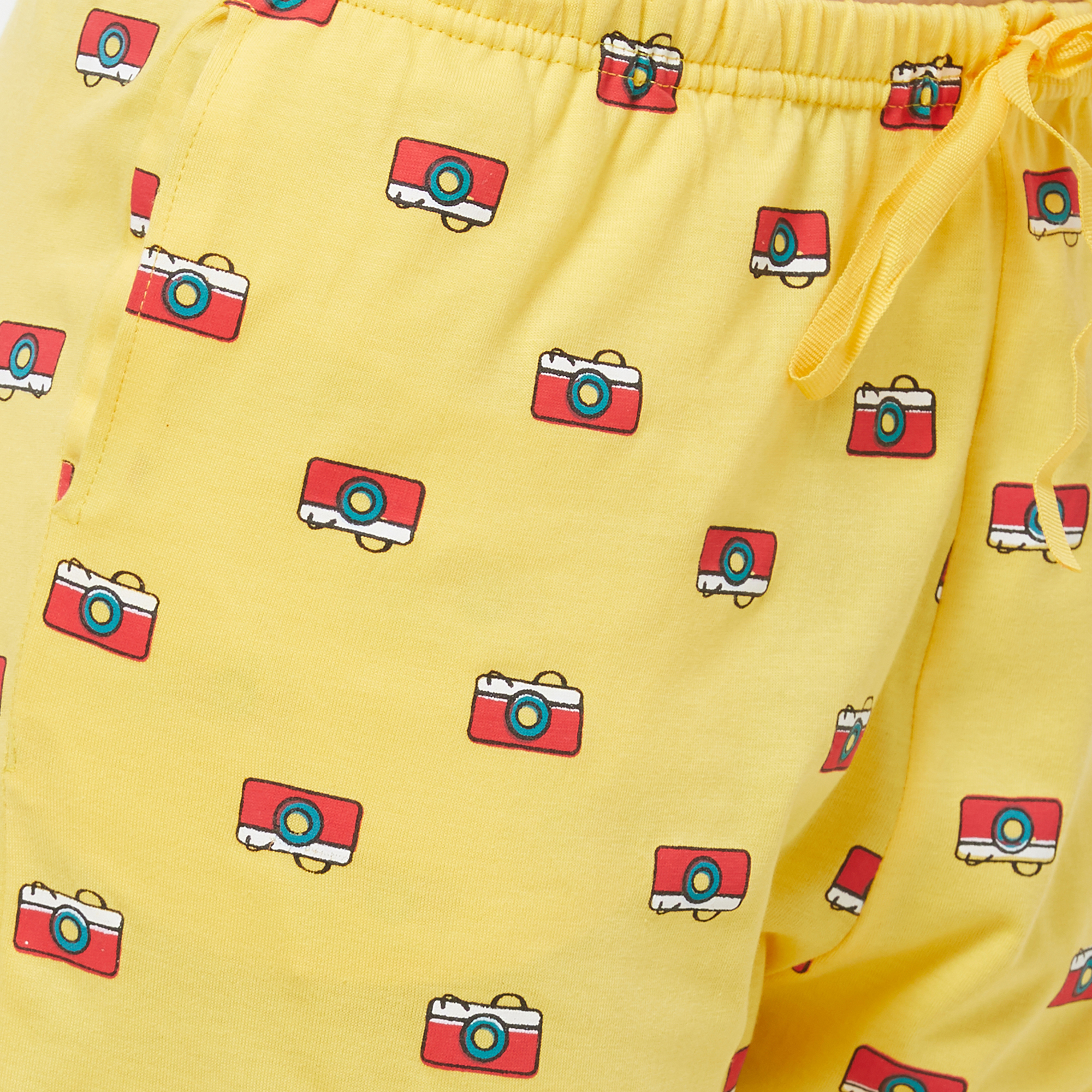 Evolove Womens Printed Pajama T Shirt Sets (Evo27) - Color: Ekru & Yellow