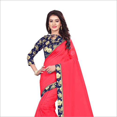 Red Ladies Designer Chiffon Saree