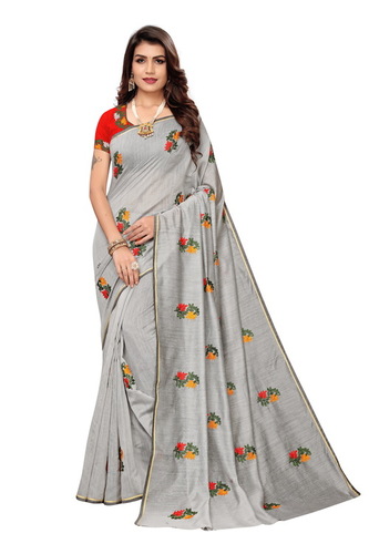 Chanderi Chikan With Attached Blouse - Chanderi Fabric, Multicolor Design | Embroidered, Suitable for All Seasons including Rainy, Spring, Summer, Winter