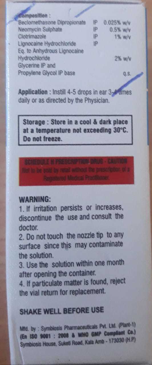 Capsules Beclomethasone,neomycin,clotrimazole Andlignocaine Ear Drops 5ml