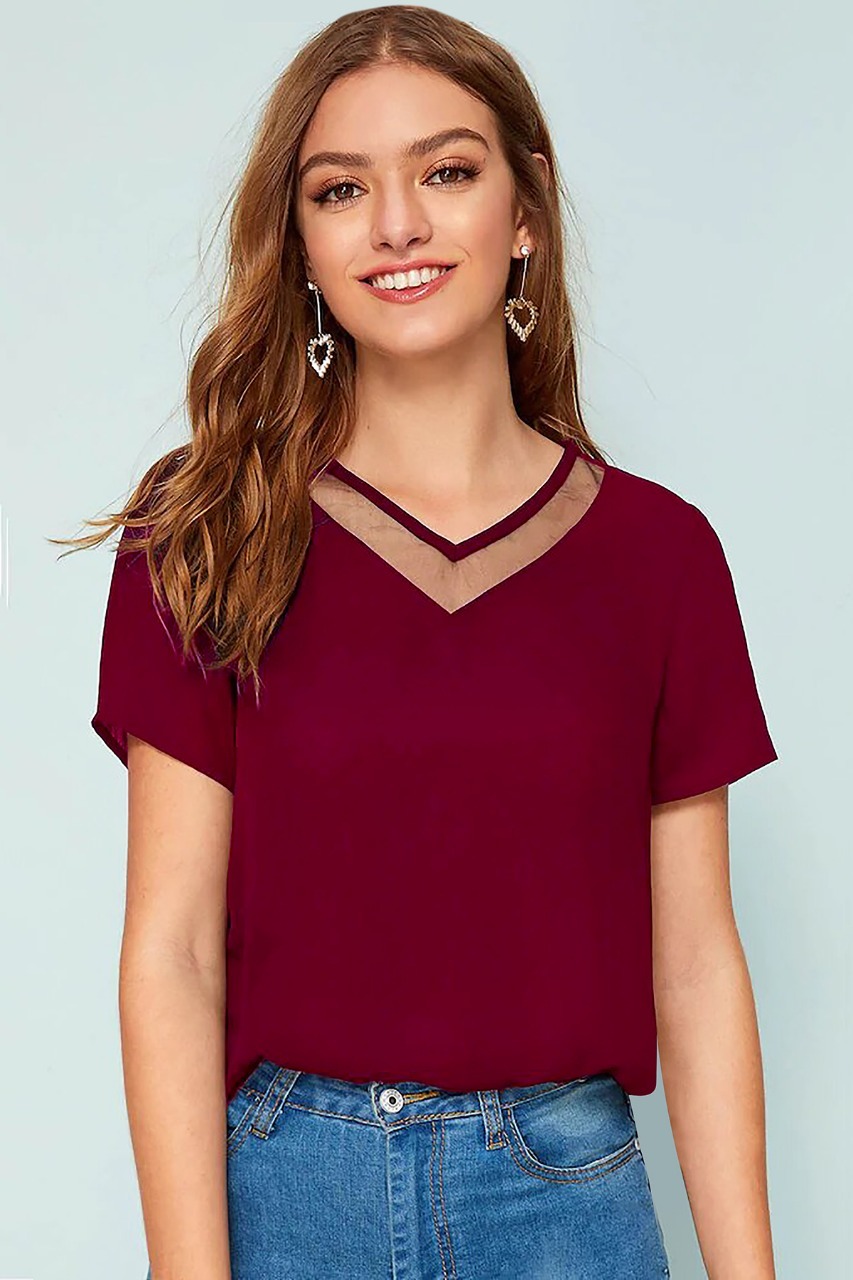 Trendy V Neck Half Sleeve Knitted T-shirt - Sizes S M L Xl | Printed Logo Comfortable Washable Fabric
