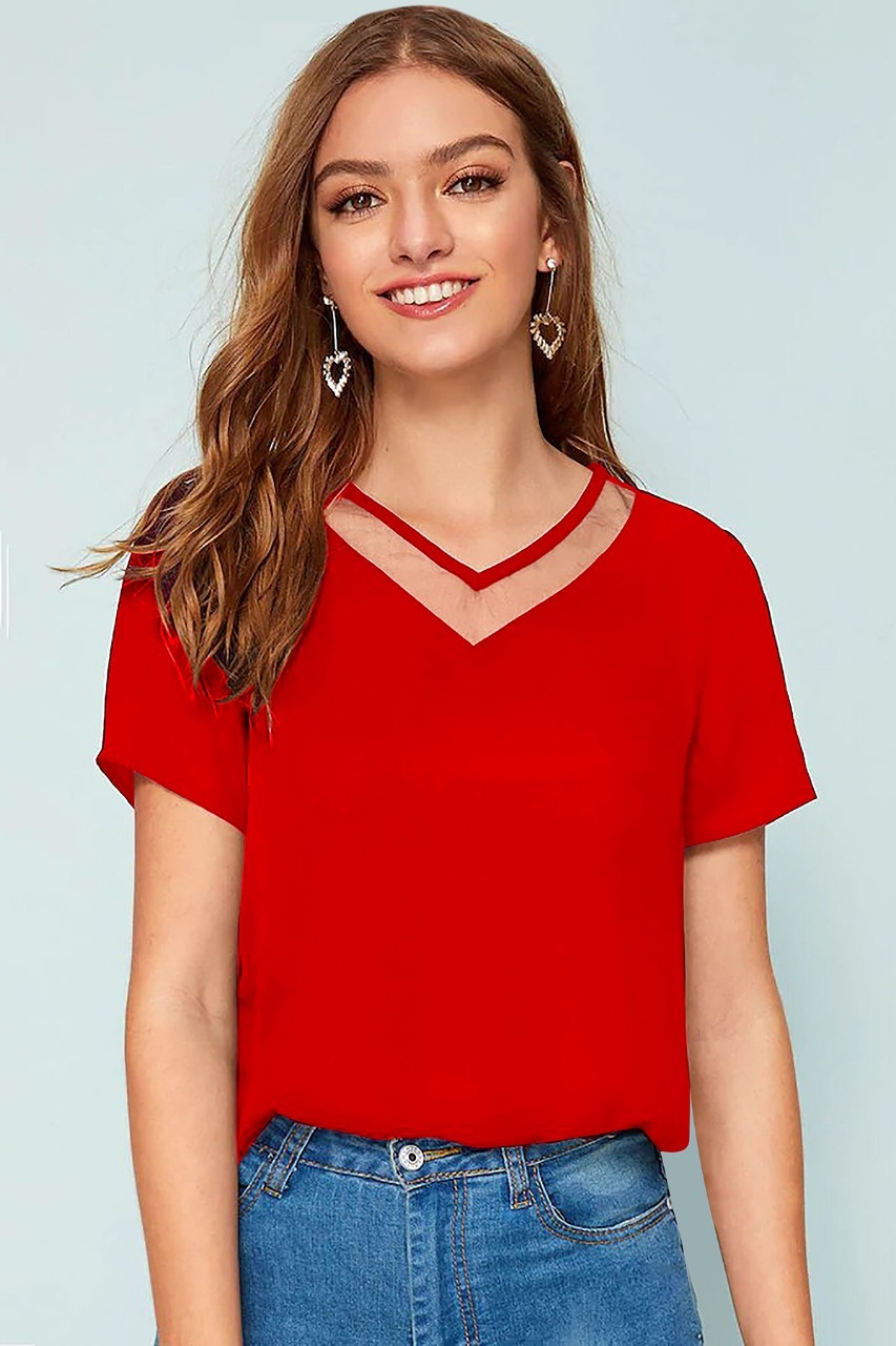 Trendy V Neck Half Sleeve Knitted T-shirt - Sizes S M L Xl | Printed Logo Comfortable Washable Fabric