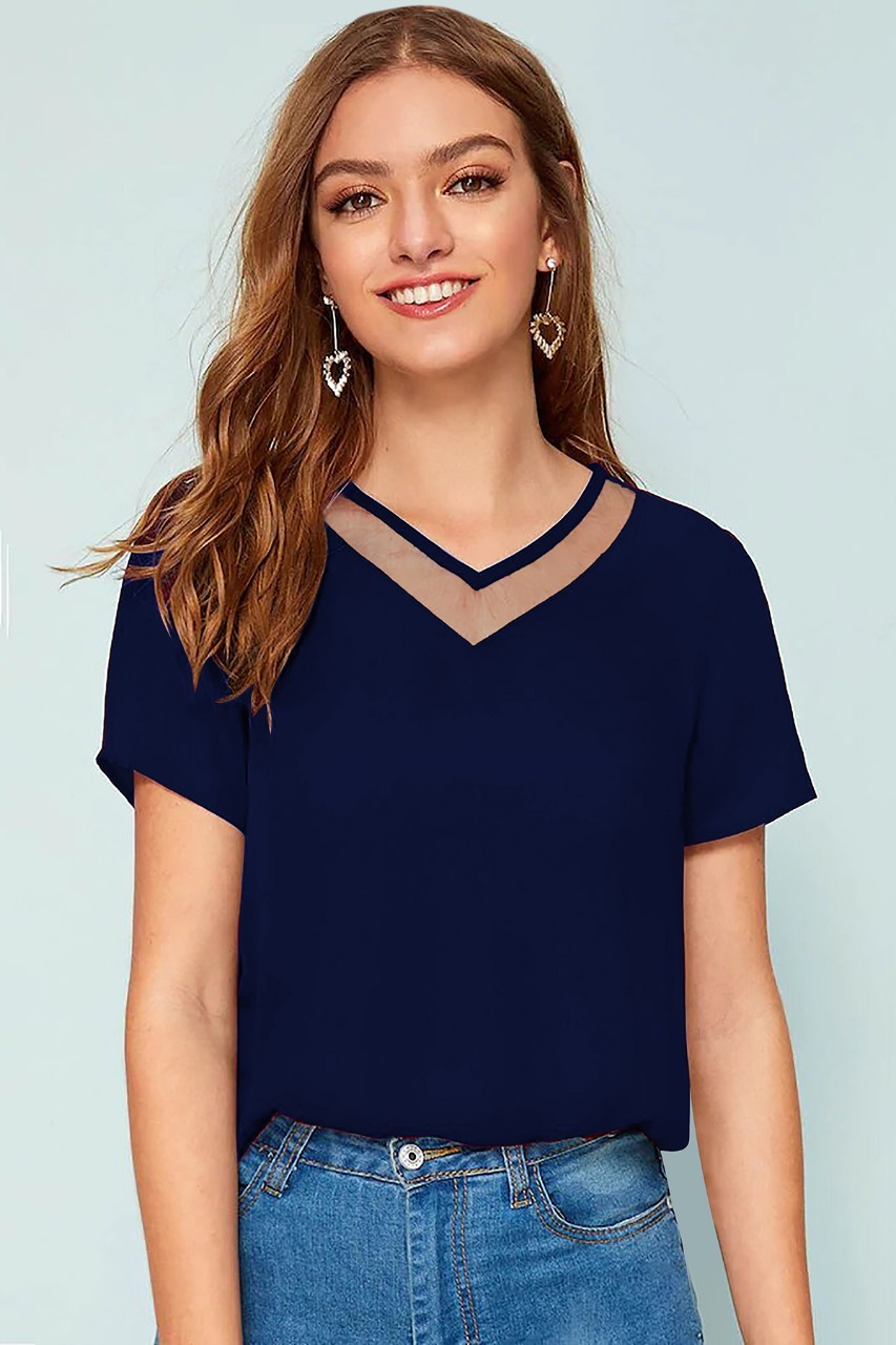 Trendy V Neck Half Sleeve Knitted T-shirt - Sizes S M L Xl | Printed Logo Comfortable Washable Fabric