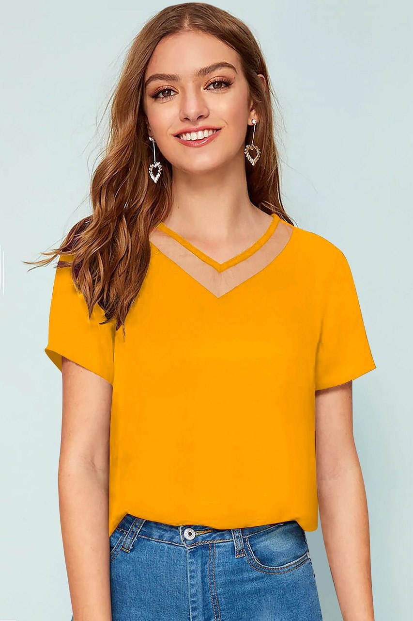 Trendy V Neck Half Sleeve Knitted T-shirt - Sizes S M L Xl | Printed Logo Comfortable Washable Fabric