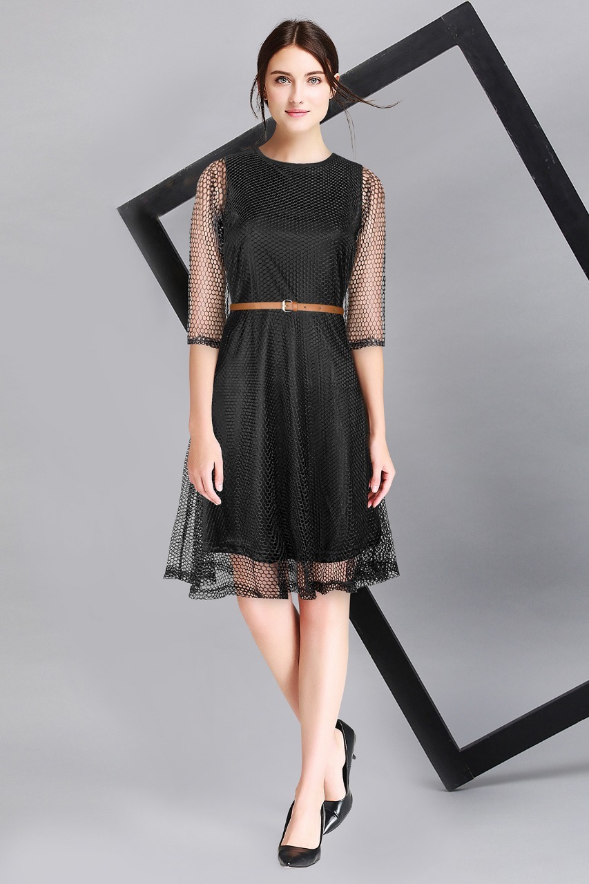 Ladies Western Dress - Lace Fabric with American Crepe, Available Sizes  S-XXL, Short Long Sleeve, Printed Pattern, Washable, Length: 34 Inches -  Lace Fabric With American Crepe, Available Sizes S-xxl, Short Long